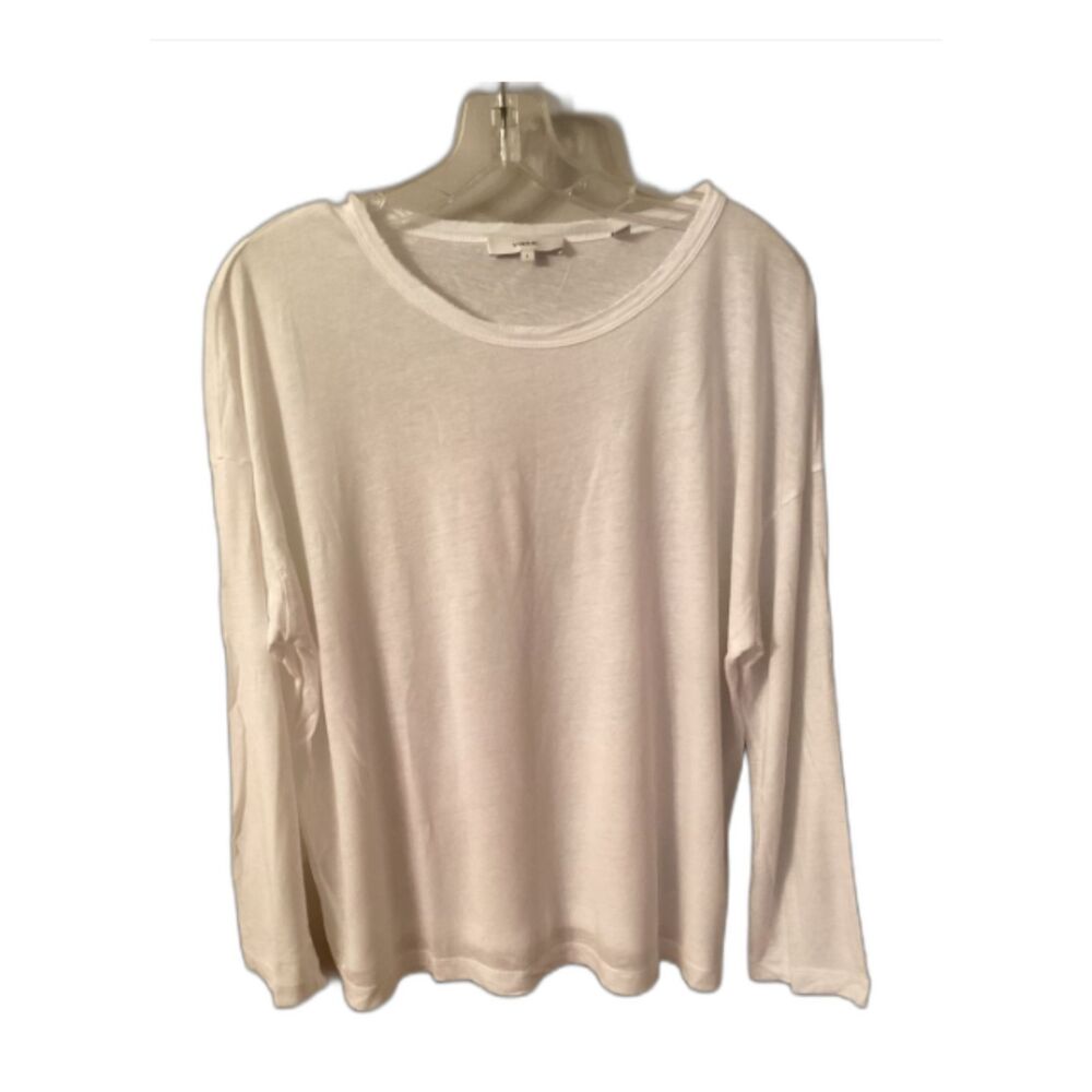 VINCE LARGE WHITE TENCEL BOAT NECK LONG SLEEVE ESSENTIAL BASIC T SHIRT